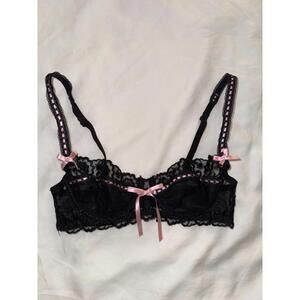 Adore Me Black Pink Mesh Balconette Lace 30C Bra